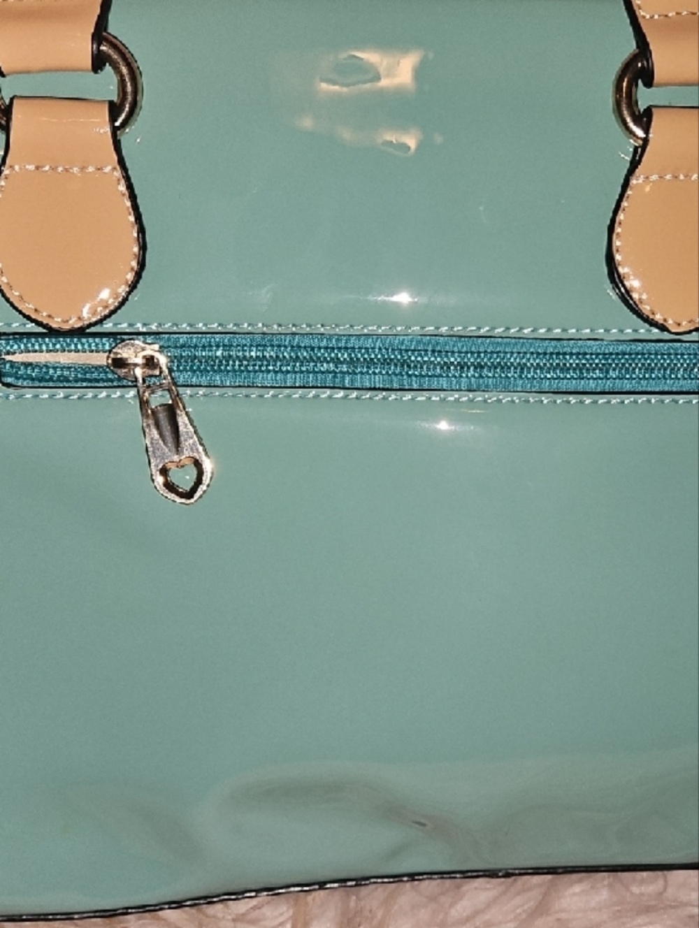Colorblock Patent Leather Tote — Yellow, Teal & Tan - Picture 8 of 12